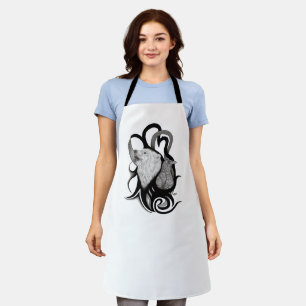 White Wolf with Raven Tribal Art Apron