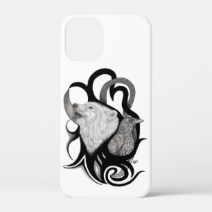 White Wolf with Raven Tribal Art iPhone 12 Mini Case