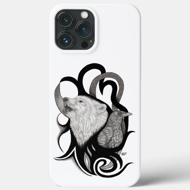 White Wolf with Raven Tribal Art Case-Mate iPhone Case (Back)