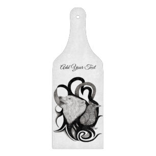White Wolf with Raven Tribal Art Cutting Board