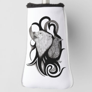 White Wolf with Raven Tribal Art Golf Head Cover