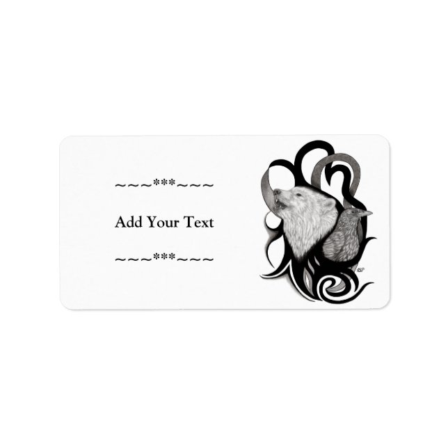 White Wolf with Raven Tribal Art Label (Front)