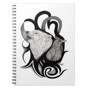 White Wolf with Raven Tribal Art Notebook