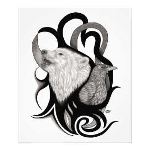 White Wolf with Raven Tribal Art Photo Print