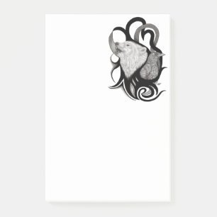White Wolf with Raven Tribal Art Post-it Notes