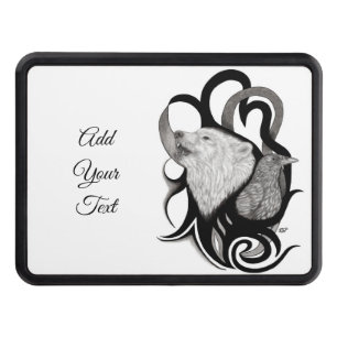 White Wolf with Raven Tribal Art Trailer Hitch Cover