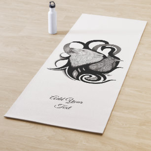 White Wolf with Raven Tribal Art Yoga Mat