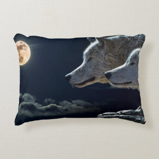 White Wolves in the Full Moon Accent Pillow