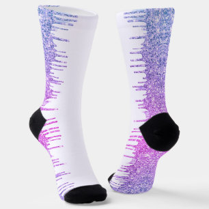 White Women's Socks with Purple Glitter Drips