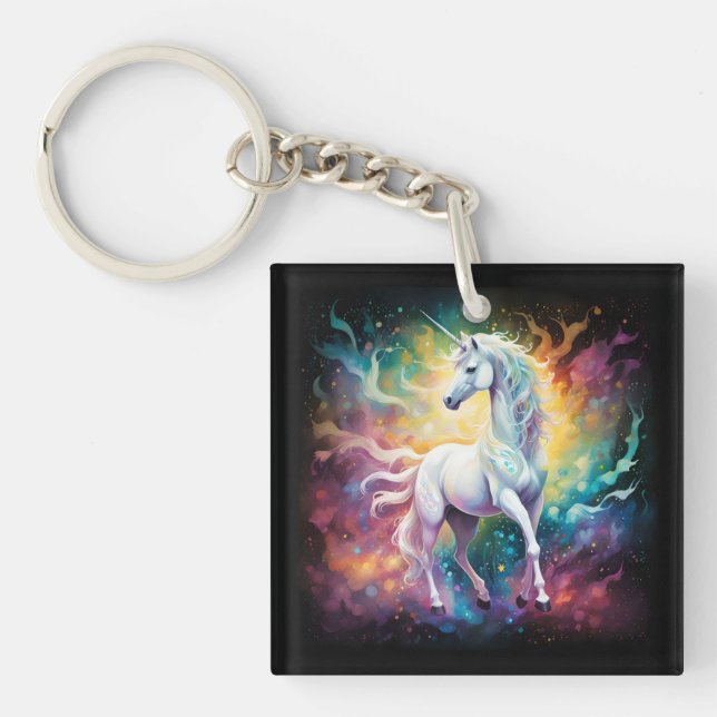 White Wonder: The Spectral White Unicorn Keychain (Front)