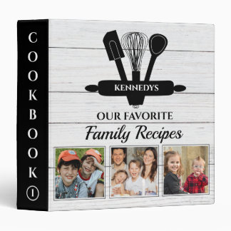 White Wood 4 Photo Family Recipe Cookbook Binder
