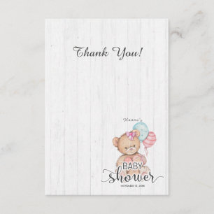 White Wood Balloon Bear Girl Baby Shower Thank You Card