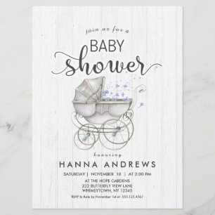 White Wood & Carriage Boy Baby Shower Invitation