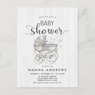 White Wood & Carriage Boy Baby Shower Invitation Postcard