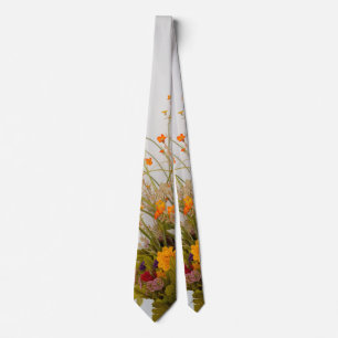 White Wood Fall Flowers Wedding Neck Tie