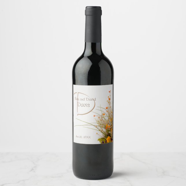 White Wood Fall Flowers Wine Labels (Front)