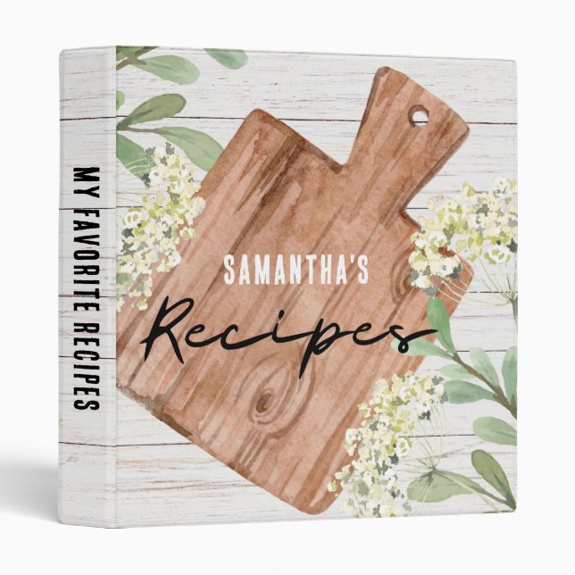 White Wood Farmhouse Cookbook Personalized Recipe  Binder (Front/Spine)
