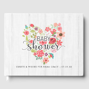 White Wood Floral Heart Wishes for Baby Shower Guest Book
