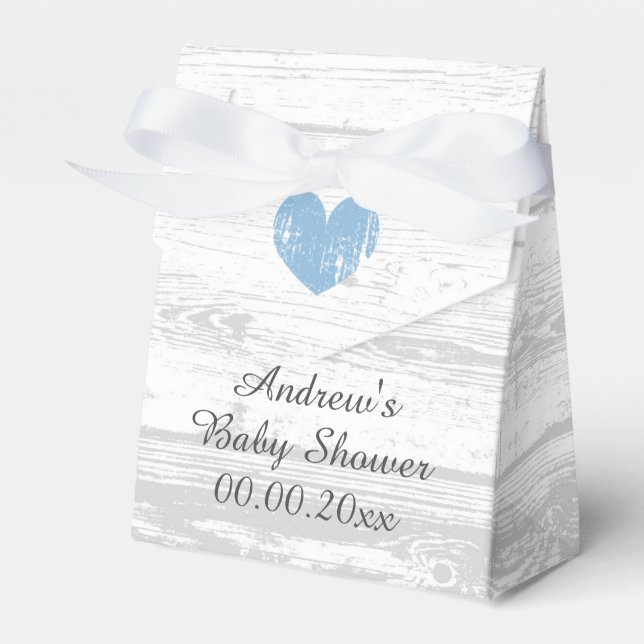 White wood grain boy's baby shower party favour bo favor box (Front Side)
