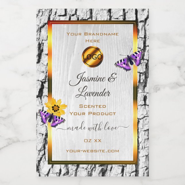 White Wood Grain Tree Bark Product Labels Add Logo (Single Label)