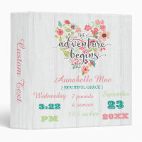 White Wood & Heart Birth Stats Baby Girl Scrapbook