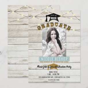 White Wood Lace Lights Graduation Party     Invitation