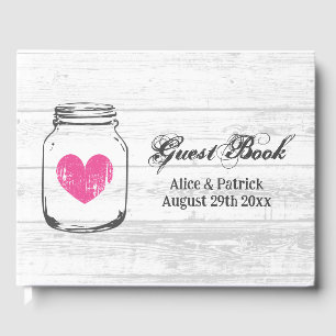 White wood mason jar drawing rustic wedding  guest book
