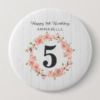 White Wood & Peach Floral Wreath Happy Birthday