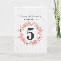 White Wood & Peach Floral Wreath Happy Birthday