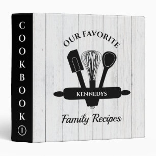 White Wood Personalized Family Recipe Cookbook Binder