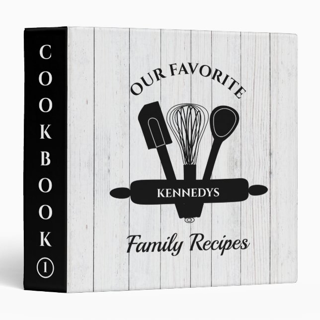 White Wood Personalized Family Recipe Cookbook  Binder (Front/Spine)