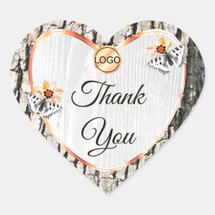 White Wood Rose Gold Frame Thank You with Logo Heart Sticker
