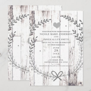 White Wood Rustic Farmhouse Country Wedding Invitation