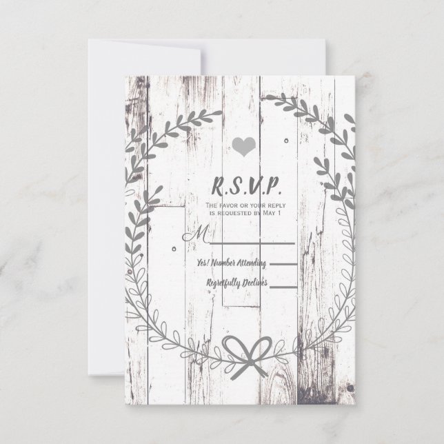 White Wood Rustic Farmhouse Country Wedding RSVP (Front)
