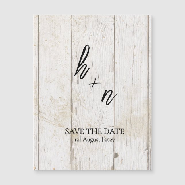 White Wood Save the Date Minimalistic Initials (Front)
