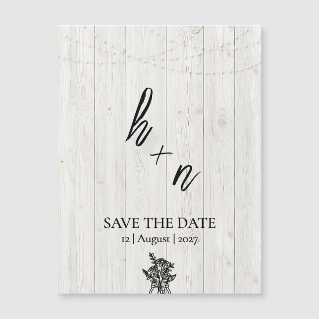 White Wood Save the Date Minimalistic Initials (Front)