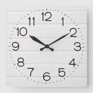White Wood Square Wall Clock