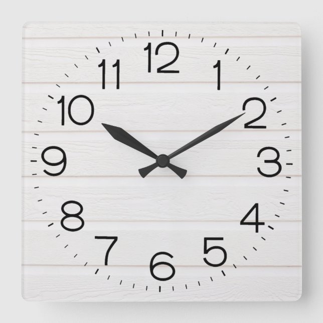 White Wood Square Wall Clock (Front)