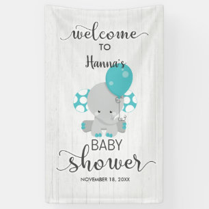 White Wood & Teal Elephant Baby Shower Welcome Banner