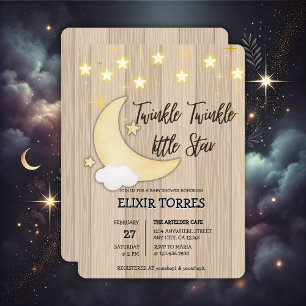 White Wood Twinkle Twinkle Little Star Baby Shower Invitation