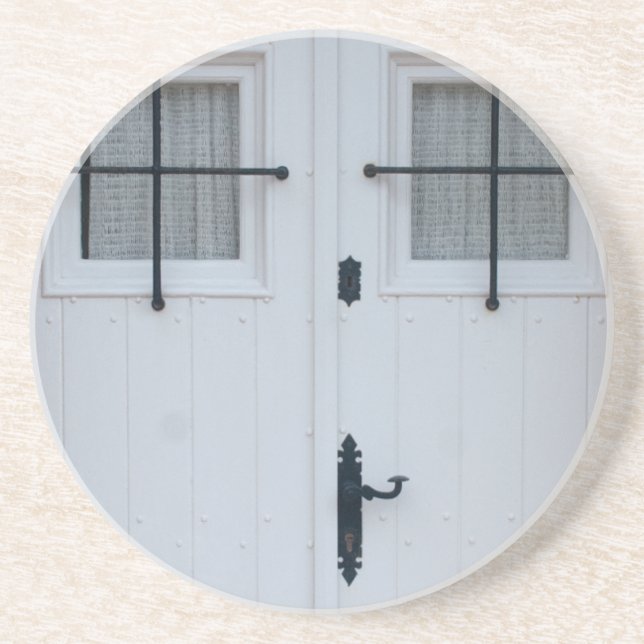 White Wooden Door With Black Wrought Iron Bars Coaster (Front)