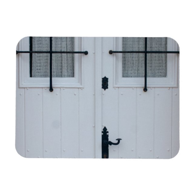 White Wooden Door With Black Wrought Iron Bars Magnet (Horizontal)