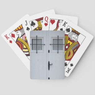 White Wooden Door With Black Wrought Iron Bars Playing Cards