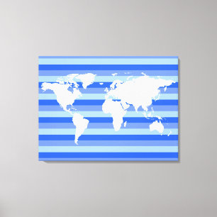 White World-map on blue striped Canvas Print