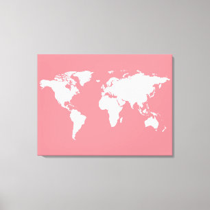 white world-map on pink canvas print