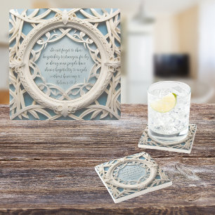 White Woven Frame Customizable Verse Stone Coaster