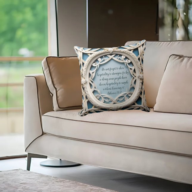 White Woven Frame Customizable Verse Throw Pillow (Creator Uploaded)