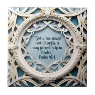 White Woven Frame on Blue Bible Verses  Tile