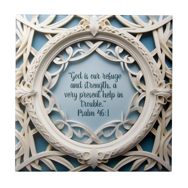 White Woven Frame on Blue Bible Verses  Tile (Front)