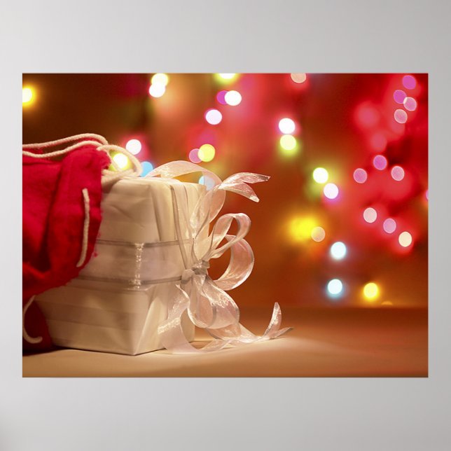 White Wrapped Christmas Gift in Red bag Poster (Front)
